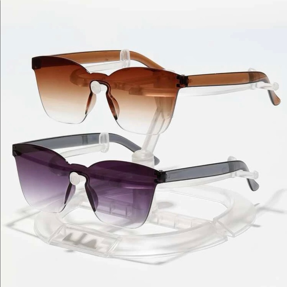 2 PAIR OF RIMLESS OMBRE/SHEILD LENS SUNGLASSES UNISEX in Purple & Brown - Picture 4 of 6